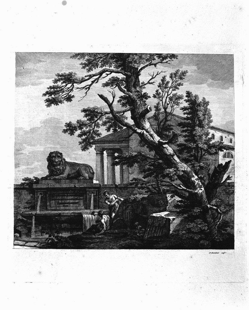 paesaggio con rovine (stampa) di Bartolozzi Francesco (sec. XVIII)