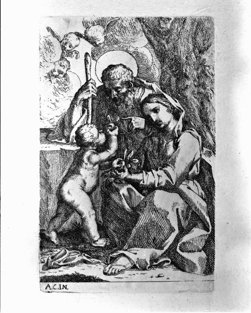 Sacra Famiglia (stampa) di Bellavia Marcantonio, Carracci Annibale (prima metà sec. XVII)