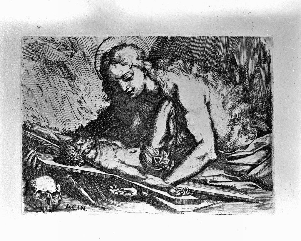 Santa Maria Maddalena penitente (stampa) di Bellavia Marcantonio, Carracci Annibale (prima metà sec. XVII)