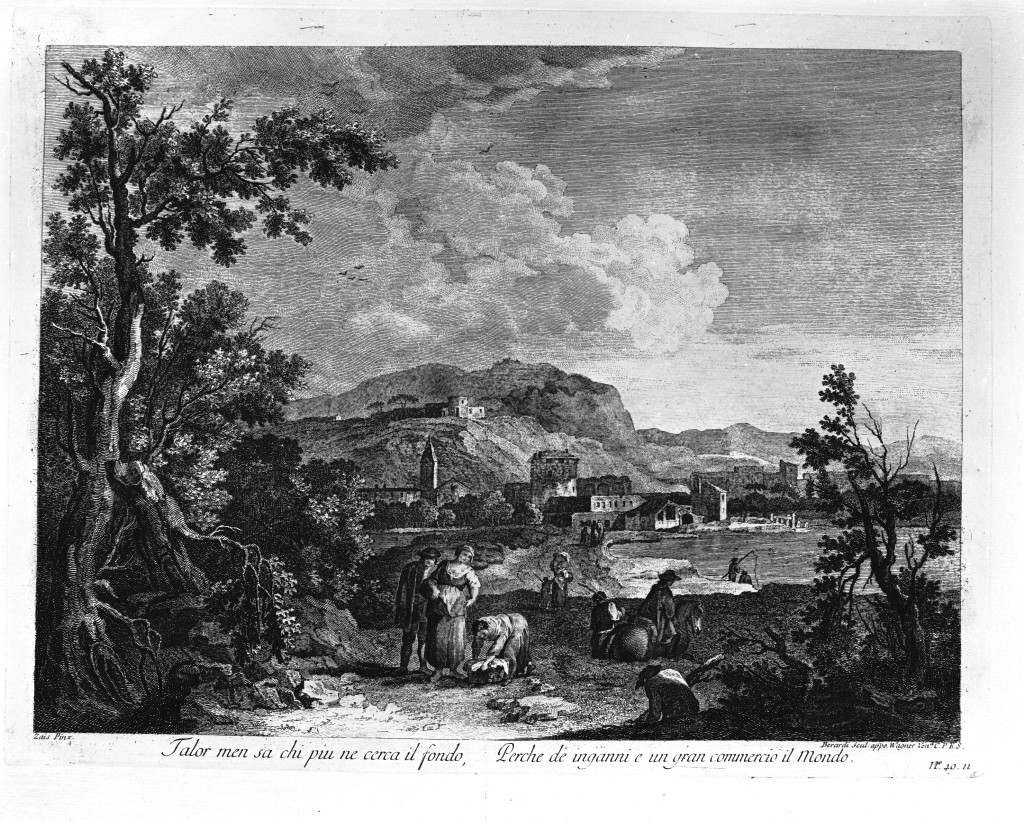 paesaggio lacustre (stampa) di Berardi Fabio, Zais Giuseppe (seconda metà sec. XVIII)