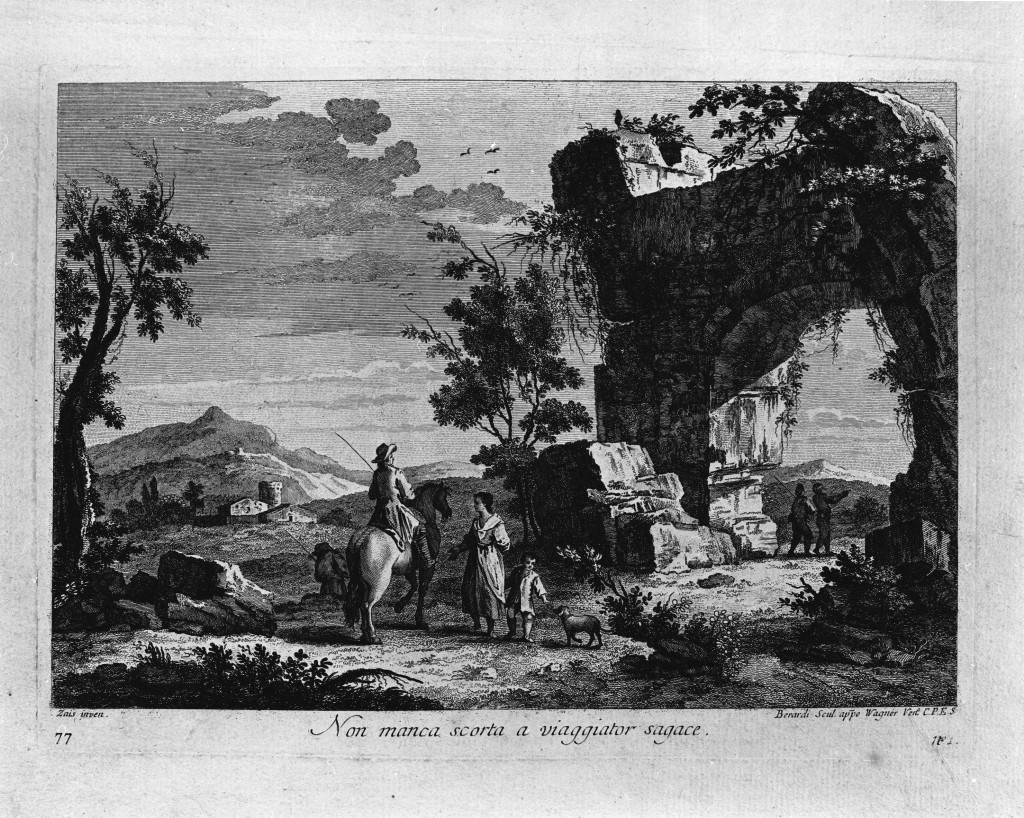paesaggio con rovine (stampa) di Berardi Fabio, Zais Giuseppe (seconda metà sec. XVIII)