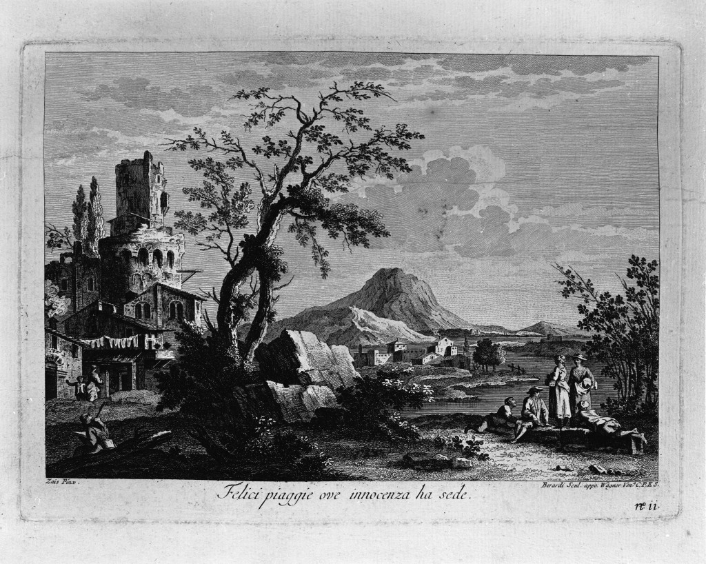 paesaggio fluviale (stampa) di Berardi Fabio, Zais Giuseppe (seconda metà sec. XVIII)