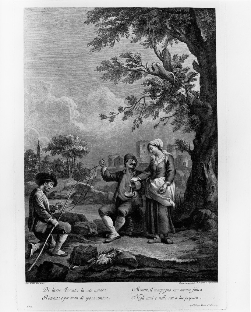 Paesaggio con pescatori, paesaggio (stampa, serie) di Carattoni Girolamo, Monaldi Pietro (ultimo quarto sec. XVIII)