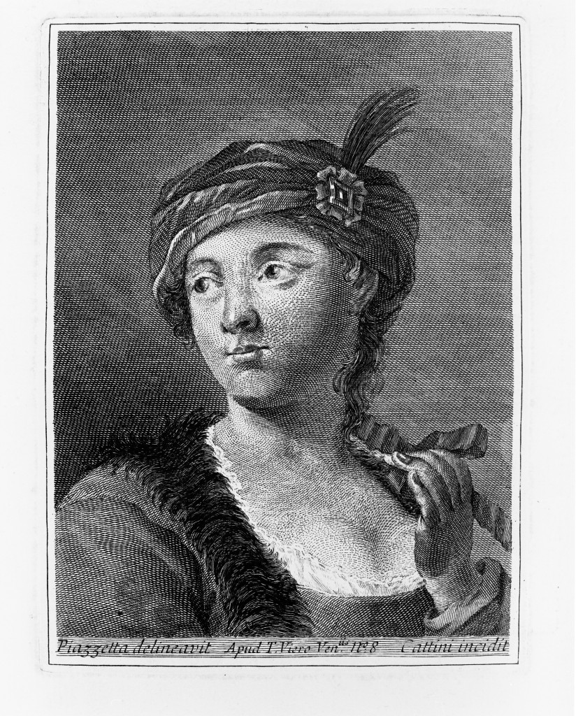 Testa di giovane donna con turbante, ritratto di donna (stampa, serie) di Cattini Giovanni, Piazzetta Giovanni Battista (sec. XVIII)