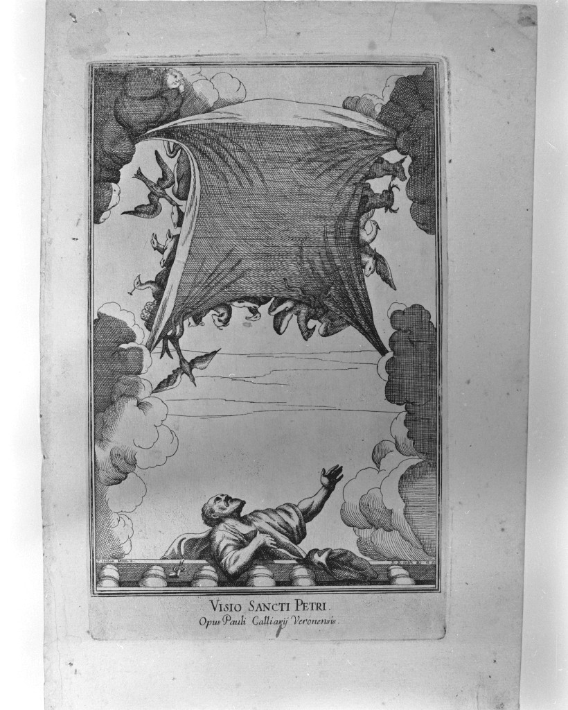 Visio Sancti Petri, San Pietro ha la visione degli animali impuri (stampa) di Cochin Noel, Caliari Paolo detto Veronese (fine sec. XVII)