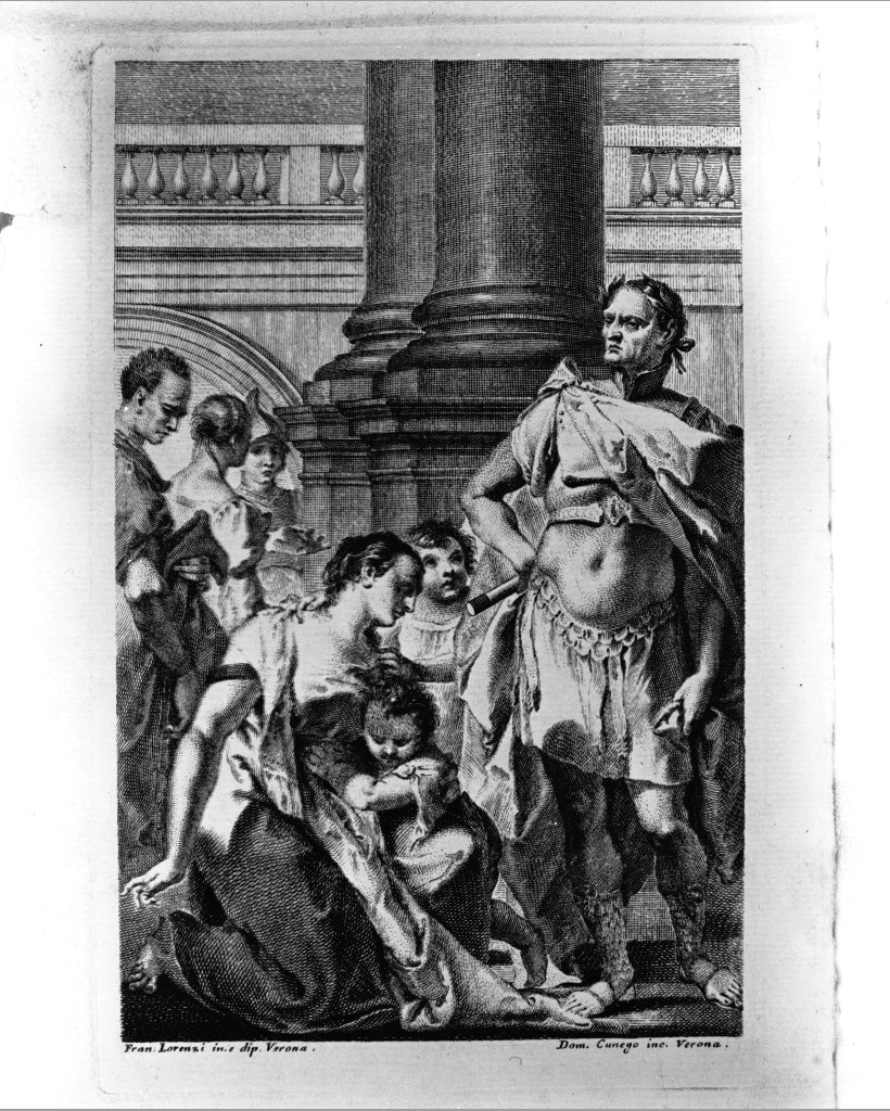 La famiglia di Dario davanti ad Alessandro, Alessandro Magno riceve l'omaggio della famiglia di Dario (stampa) di Cunego Domenico, Lorenzi Francesco (seconda metà sec. XVIII)