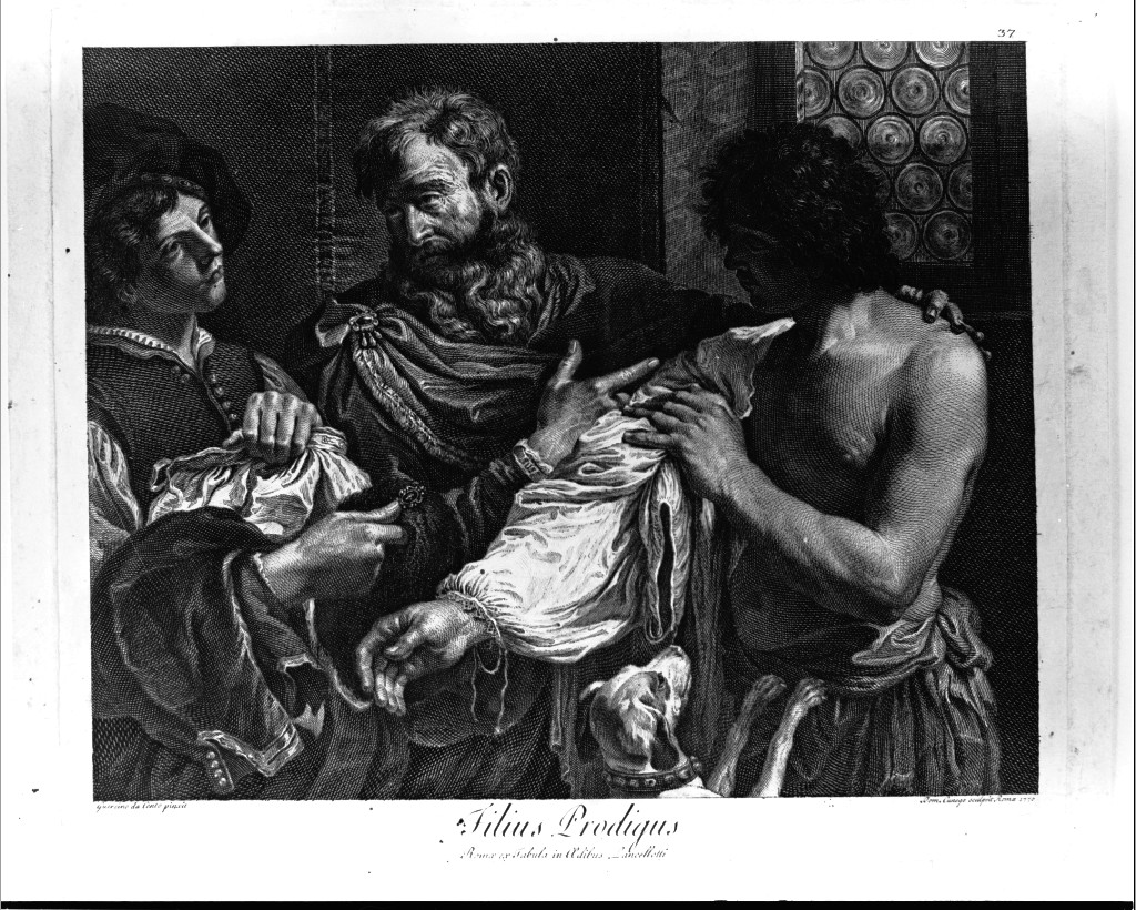 Filius Prodigus, parabola del figliol prodigo (stampa) di Cunego Domenico, Barbieri Giovan Francesco detto Guercino (terzo quarto sec. XVIII)