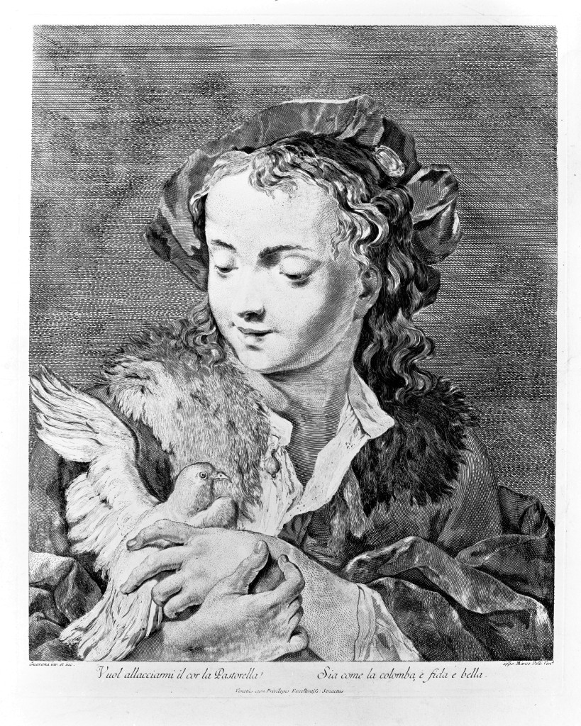 Fanciulla con colomba, ritratto di donna (stampa) di Guarana Jacopo (sec. XVIII)
