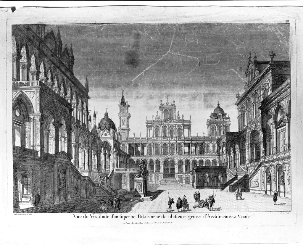Vue du Vestibule d'un superbe Palais ... a Venise, veduta di città (stampa) di Marieschi Michele (seconda metà sec. XVIII)