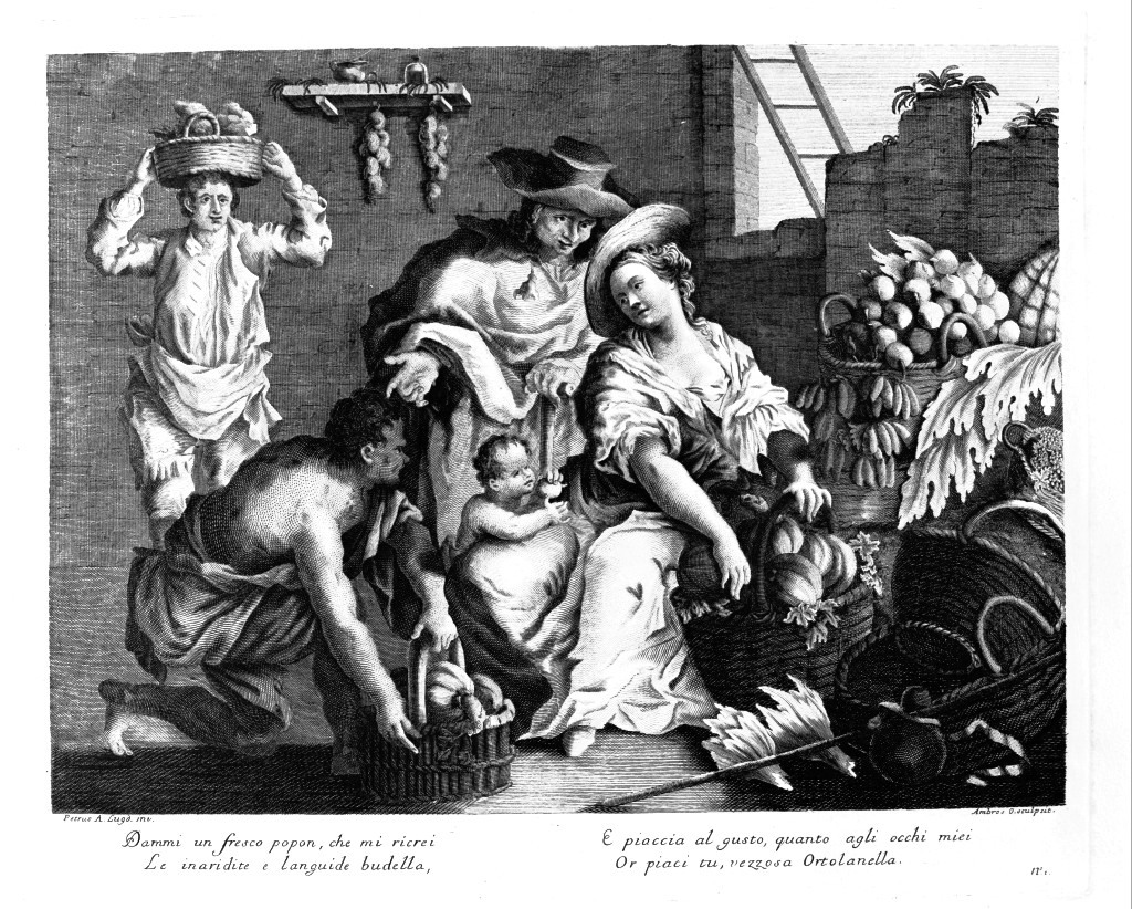 Ortolana, figura femminile seduta (stampa) di Orio Ambrogio (sec. XVIII)
