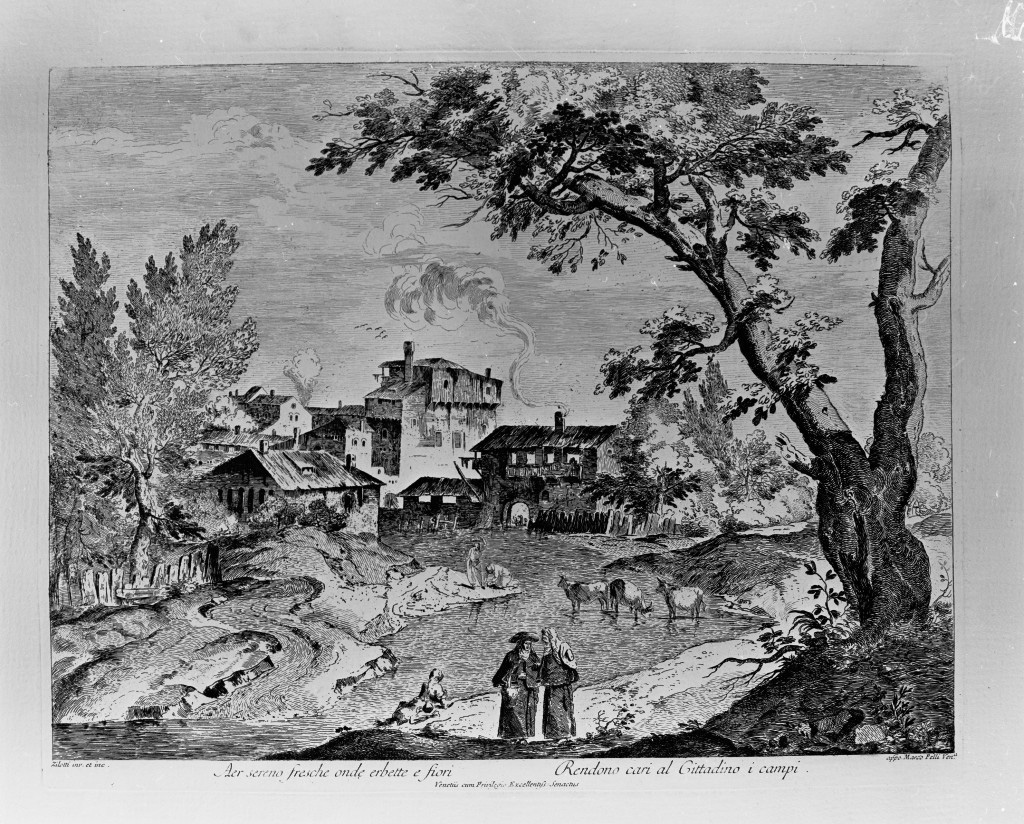 paesaggio con architetture (stampa, elemento d'insieme) di Zilotti Bernardo (attribuito) (seconda metà sec. XVIII)