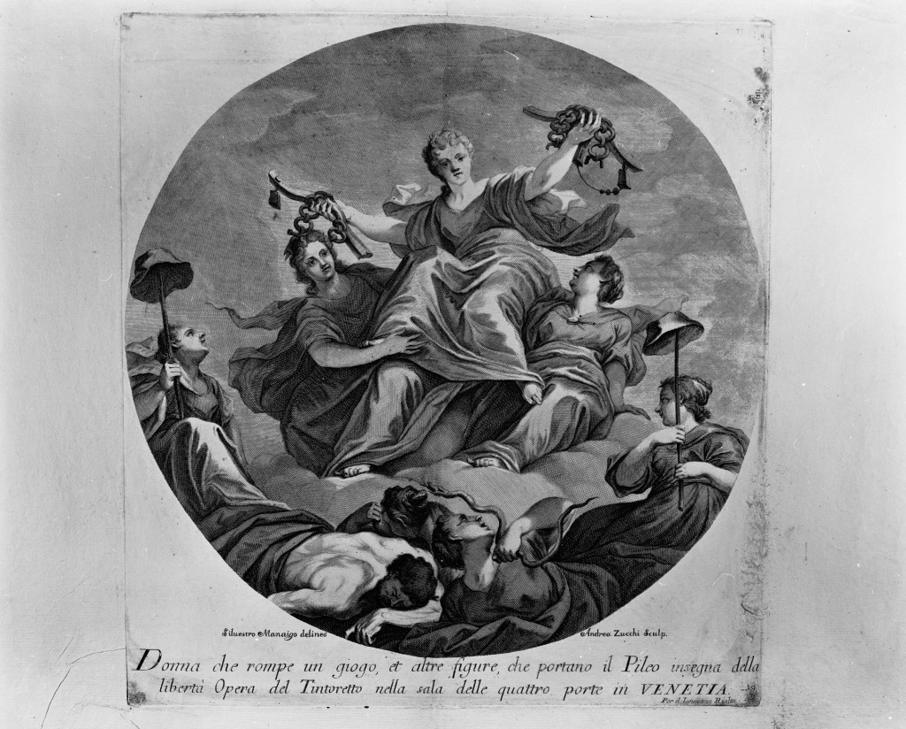 allegoria di Venezia (stampa, elemento d'insieme) di Zucchi Andrea (attribuito), Robusti Jacopo detto Tintoretto (attribuito) (primo quarto sec. XVIII)