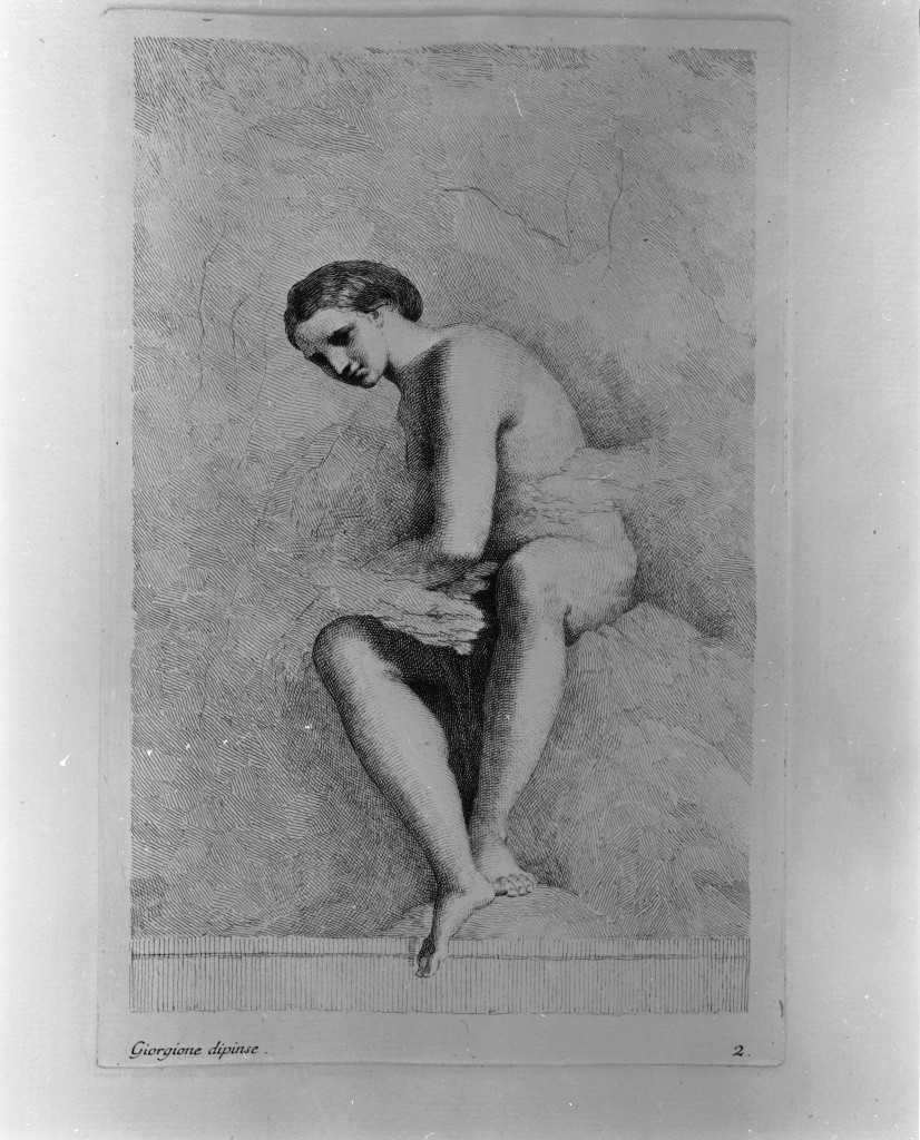 figura femminile seduta (stampa, elemento d'insieme) di Zanetti Anton Maria (attribuito), Barbarella Giorgio detto Giorgione (attribuito) (sec. XVIII)