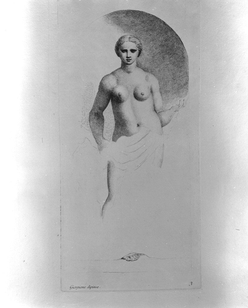 figura femminile nuda (stampa, elemento d'insieme) di Zanetti Anton Maria (attribuito), Barbarella Giorgio detto Giorgione (attribuito) (sec. XVIII)