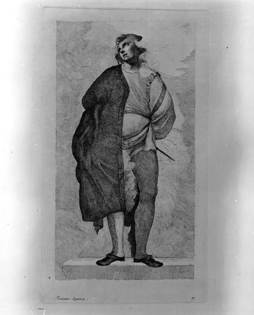 figura maschile (stampa, elemento d'insieme) di Zanetti Anton Maria (attribuito), Vecellio Tiziano (attribuito) (sec. XVIII)