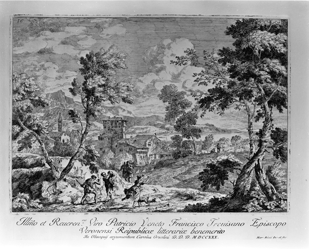 L'uccisione della serpe, paesaggio (stampa, serie) di Ricci Marco (sec. XVIII)