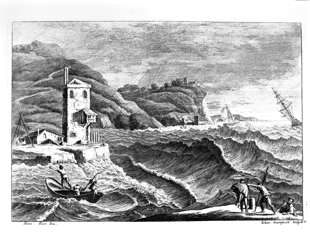 Mare in burrasca, paesaggio marino (stampa, serie) di Giampiccoli Giuliano, Ricci Marco (metà sec. XVIII)