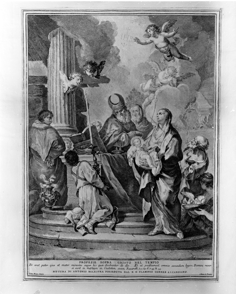 Profezie sopra Cristo nel Tempio, presentazione di Gesù al tempio (stampa, elemento d'insieme) di Monaco Pietro (attribuito), Balestra Antonio (attribuito) (sec. XVIII)