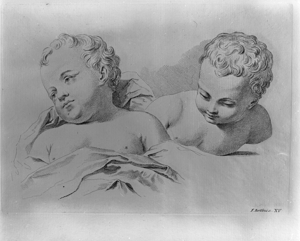 teste di bambino (stampa) di Bartolozzi Francesco, Piazzetta Giovanni Battista (sec. XVIII)