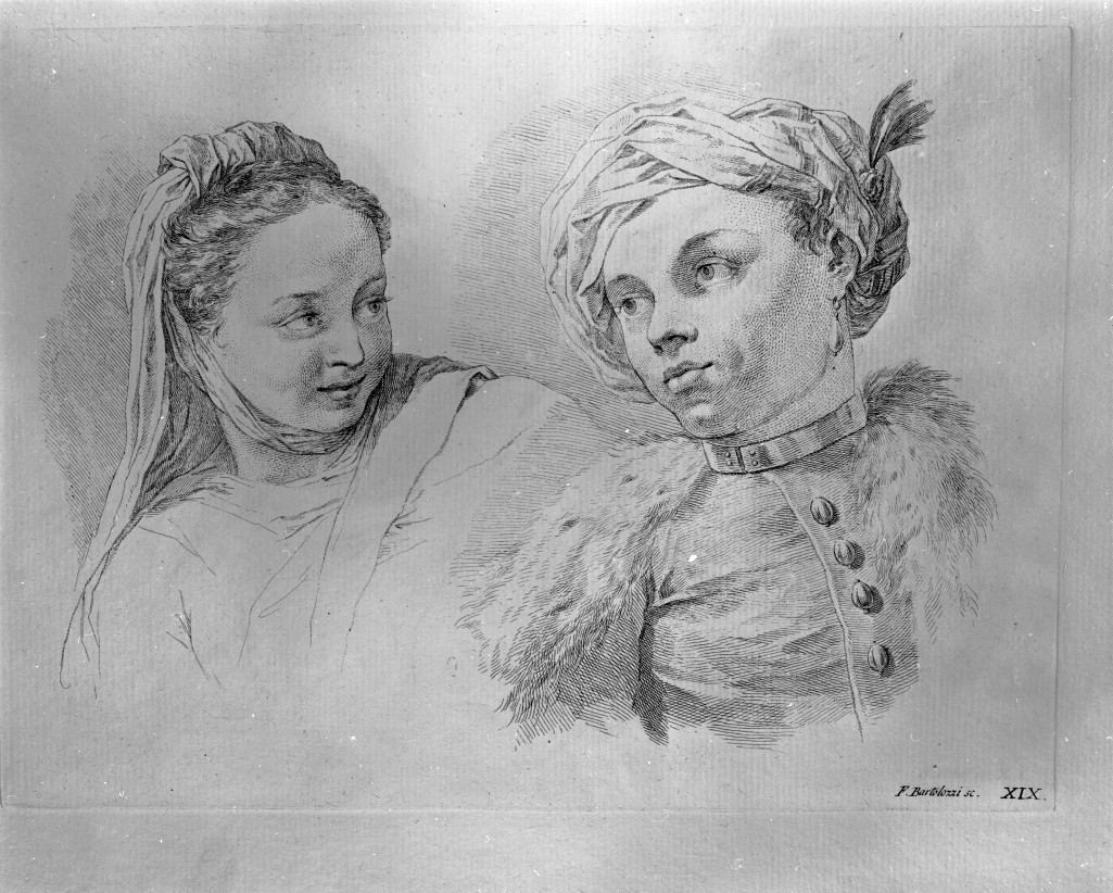 figura maschile e figura femminile (stampa) di Bartolozzi Francesco, Piazzetta Giovanni Battista (sec. XVIII)