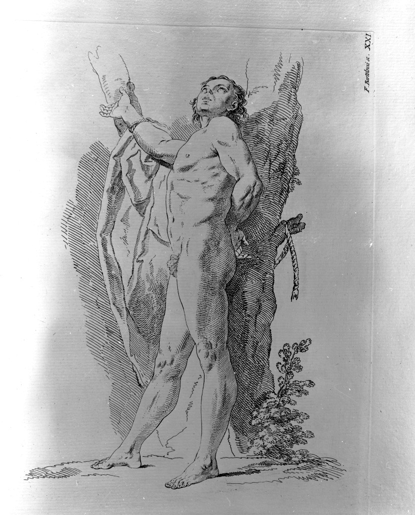 giovane nudo (stampa) di Bartolozzi Francesco, Piazzetta Giovanni Battista (sec. XVIII)