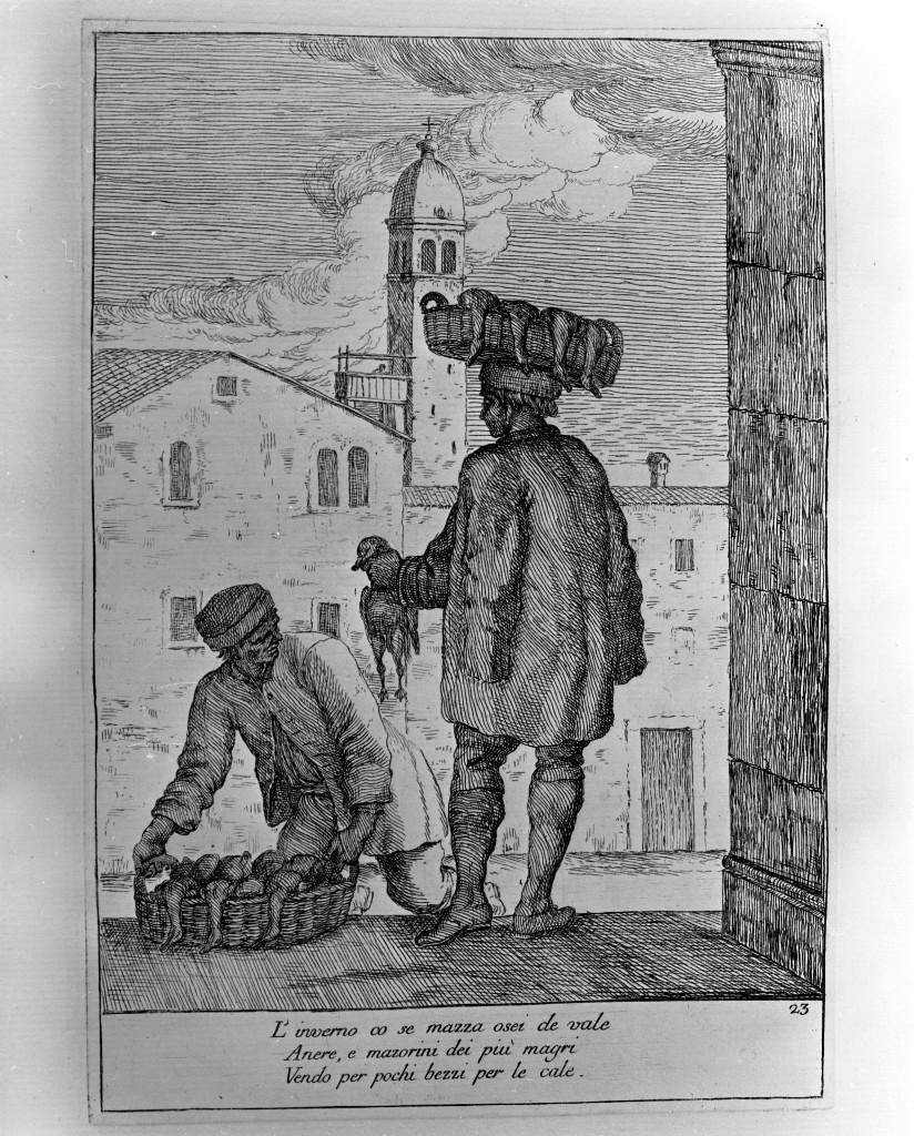 venditore di cacciagione (stampa, elemento d'insieme) di Zompini Gaetano (attribuito) (sec. XVIII)