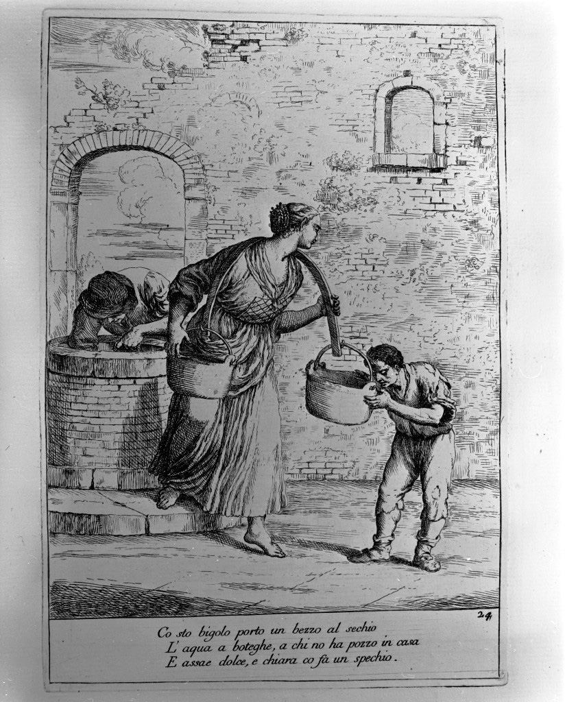 venditrice d'acqua (stampa, elemento d'insieme) di Zompini Gaetano (attribuito) (sec. XVIII)