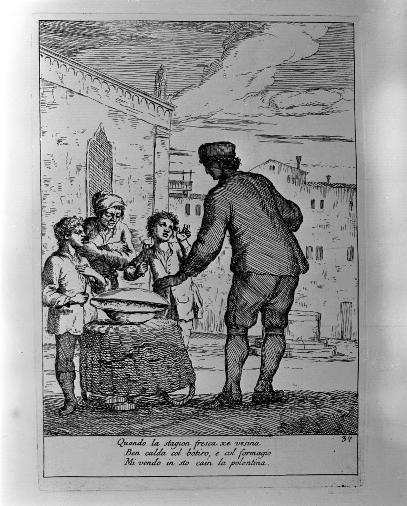 venditore di polenta (stampa, elemento d'insieme) di Zompini Gaetano (attribuito) (sec. XVIII)
