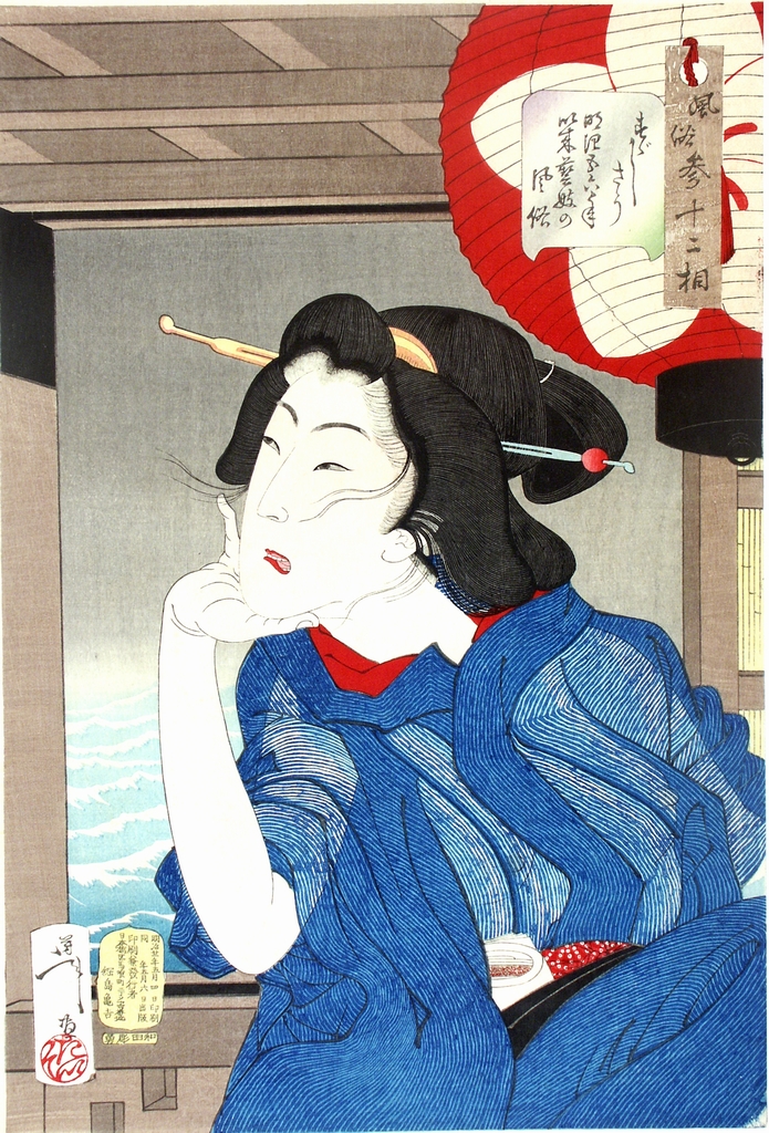 Pare fresco, figura femminile (stampa a colori) di Tsukioka Yoshitoshi (seconda metà sec. XIX)