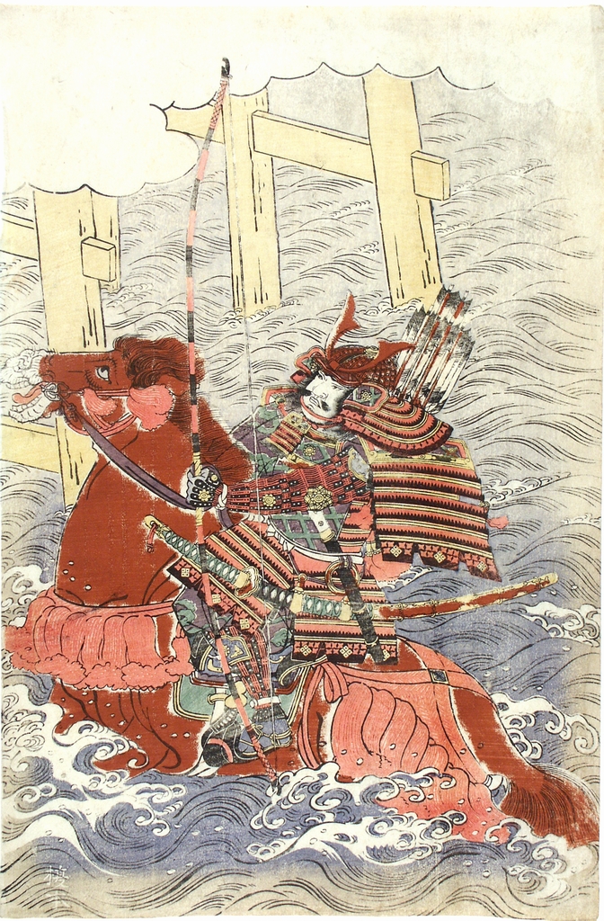 Guerriero e demone, guerriero a cavallo (stampa a colori) - ambito giapponese (fine/inizio secc. XVIII/ XIX)