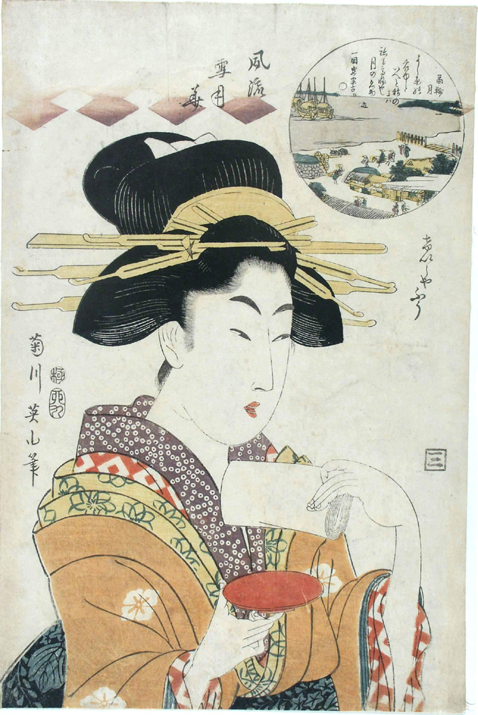 La luna a Takanawa, figura femminile (stampa a colori, stampa composita) di Kikugawa Eizan (attribuito) (inizio sec. XIX)