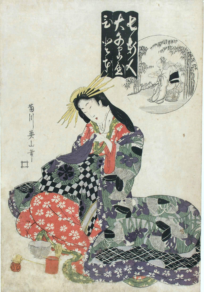 figura femminile seduta (stampa a colori, serie) di Kikugawa Eizan (attribuito) (inizio sec. XIX)