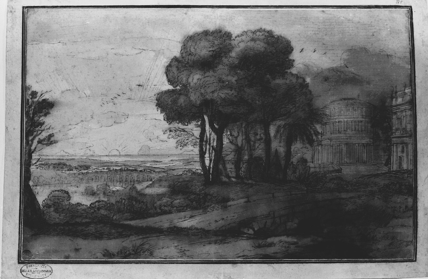 veduta di città (disegno, opera isolata) di Gellée Claude detto Claude Lorrain (sec. XVII)