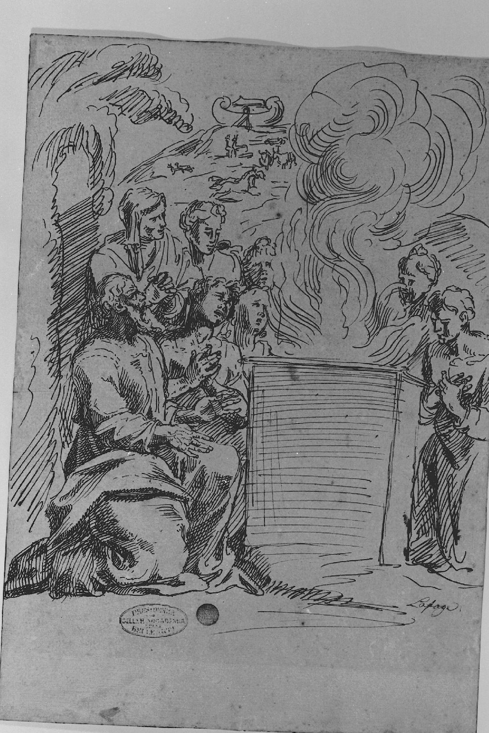 Sacrificio di Noè uscito dall' arca (disegno, opera isolata) - ambito francese (sec. XVII)