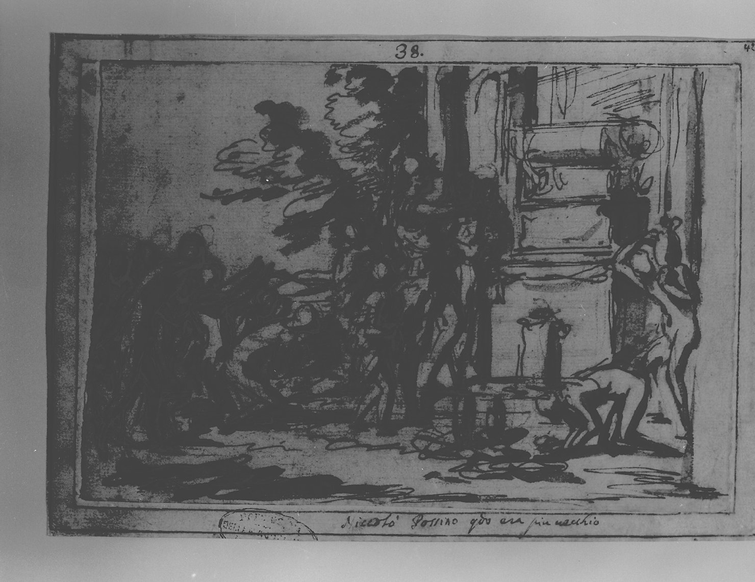 Alessandro Magno davanti alla tomba di Achille (disegno, opera isolata) - ambito francese (sec. XVII)