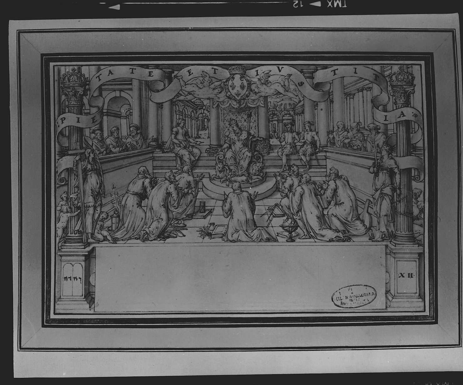 Le Arti liberali al cospetto del re Carlo IX (disegno, opera isolata) - ambito francese (seconda metà sec. XVI)