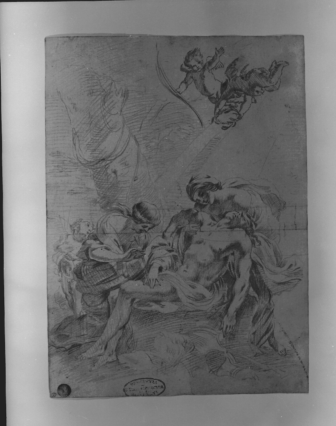 martirio di San Sebastiano (disegno, elemento d'insieme) - ambito francese (secc. XVI/ XVII)