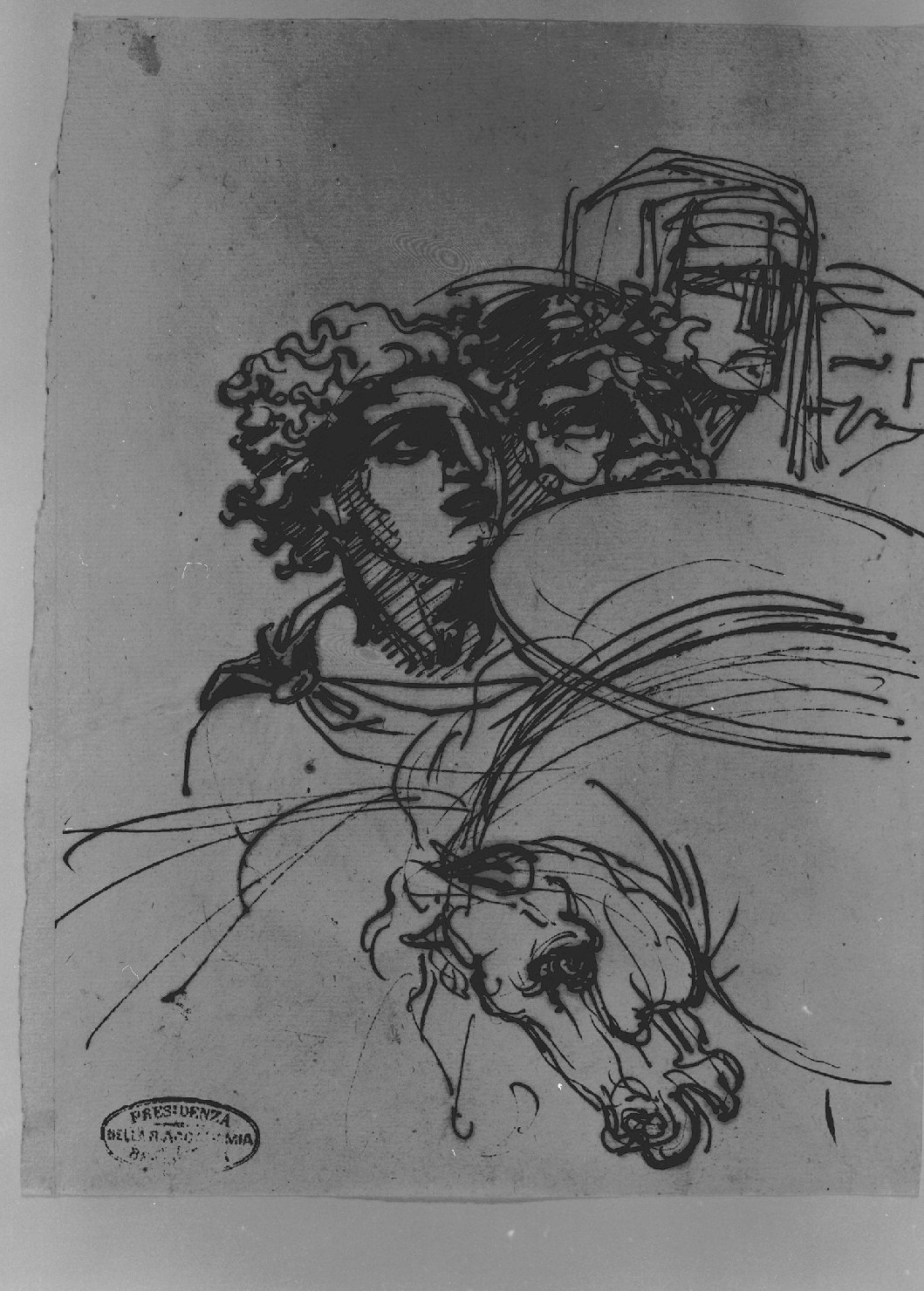 figure maschili e animali (disegno, opera isolata) - ambito francese (secc. XVIII/ XIX)