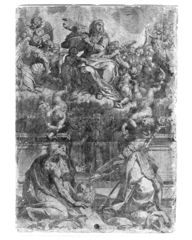Madonna Assunta con angeli (disegno, opera isolata) di Tinti Giovan Battista (secc. XVI/ XVII)