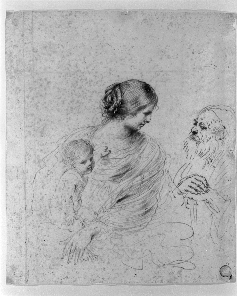 Sacra Famiglia (disegno, opera isolata) di Barbieri Giovan Francesco detto Guercino (secc. XVI/ XVII)