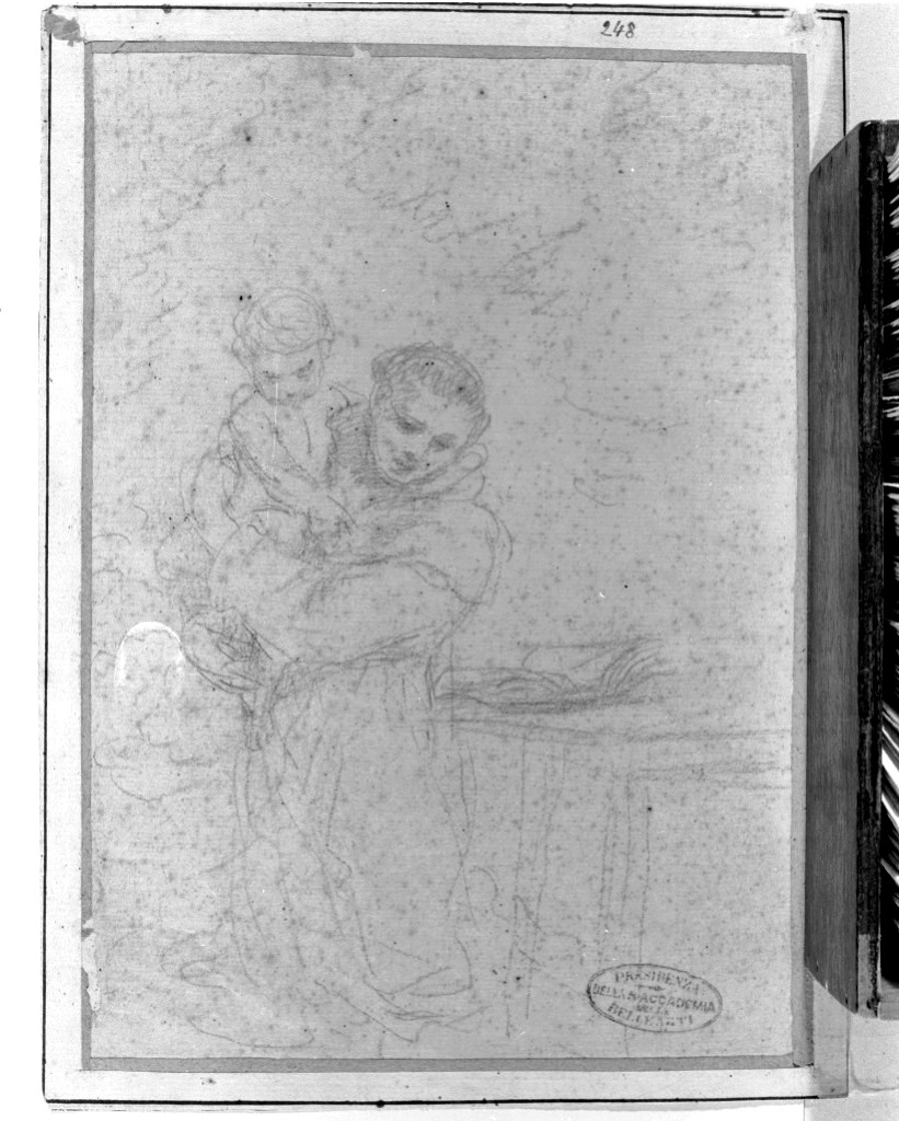 San Francesco in estasi ( verso), Sant'Antonio da Padova con il bambino (disegno, elemento d'insieme) di Barbieri Giovan Francesco detto Guercino (secc. XVI/ XVII)