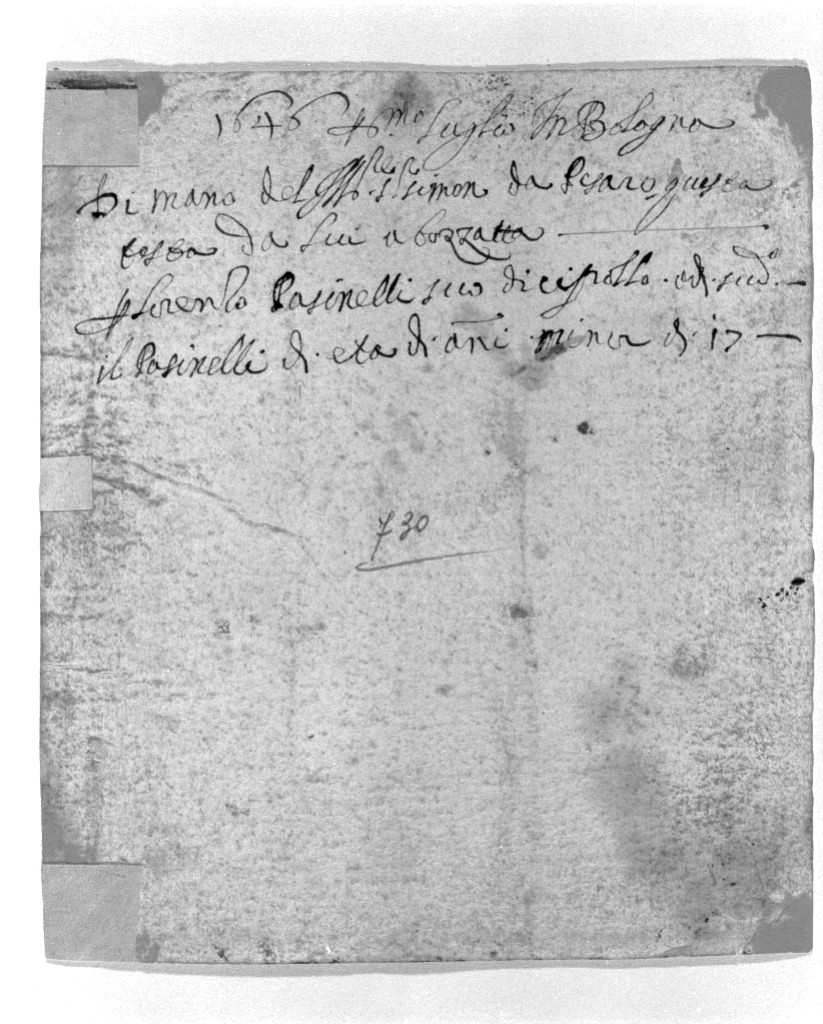 iscrizione (disegno, elemento d'insieme) di Cantarini Simone detto Pesarese (sec. XVII)