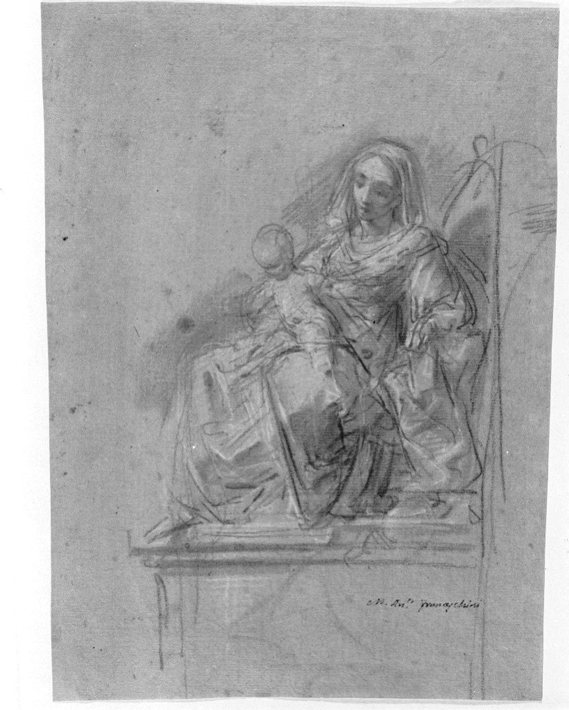 Madonna con Bambino in trono (disegno, opera isolata) di Monti Francesco (secc. XVII/ XVIII)