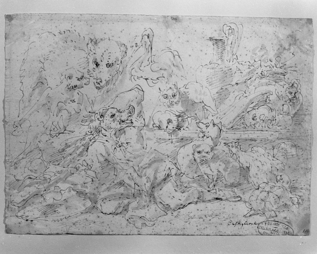 scena mitologica (disegno, opera isolata) di Castiglione Giovanni Francesco (attribuito) (fine/inizio secc. XVII/ XVIII)