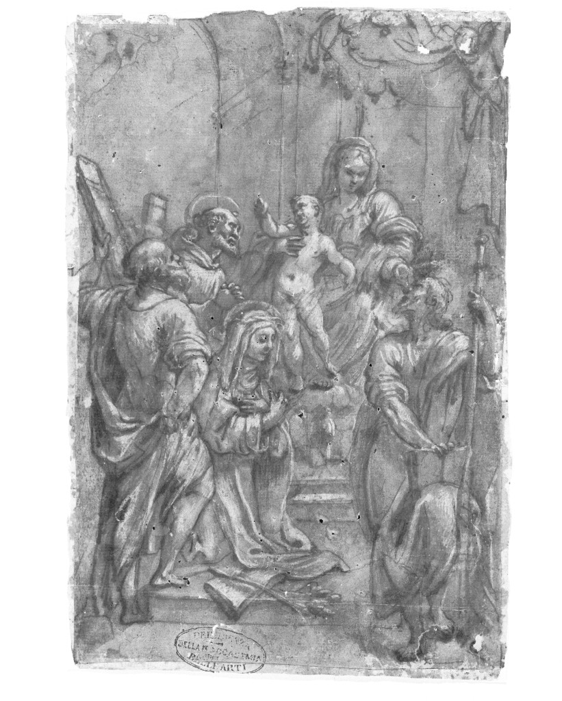 Madonna con Bambino e Santi (disegno, opera isolata) - ambito italiano (seconda metà sec. XVII)