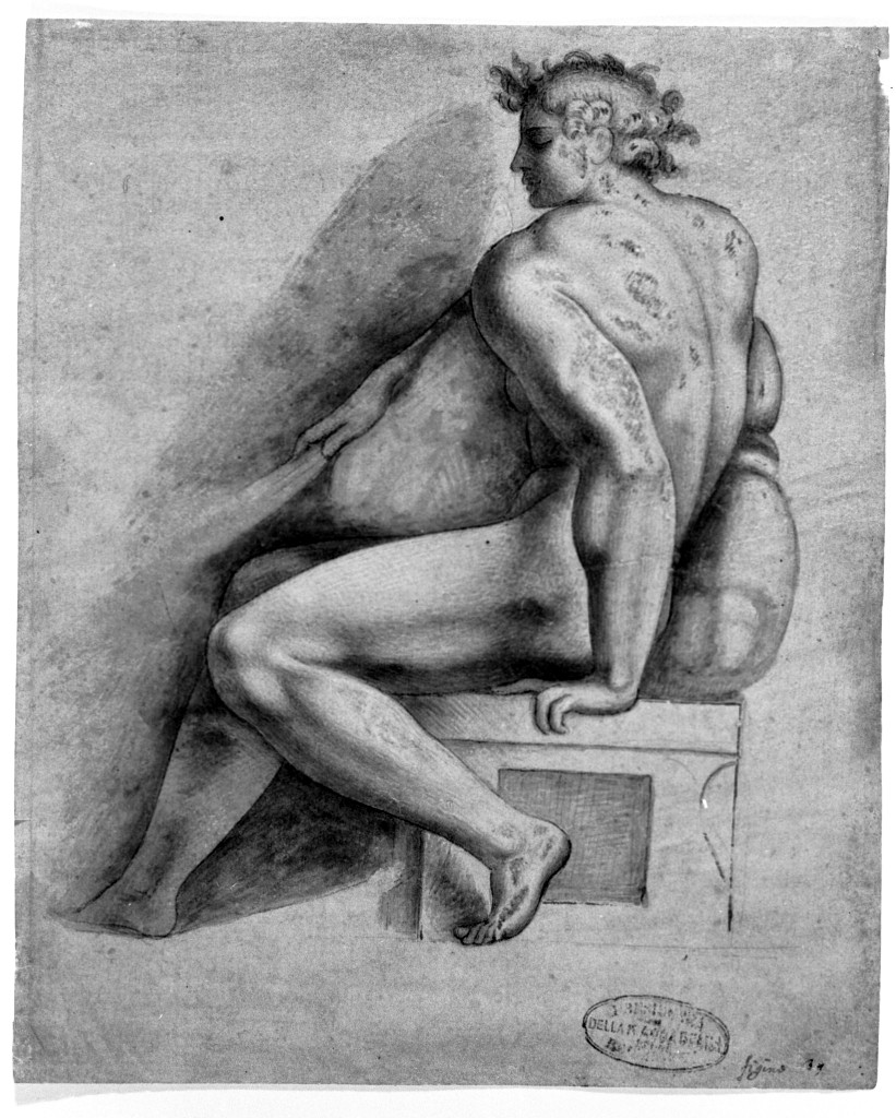 giovane nudo (disegno, opera isolata) - ambito lombardo (seconda metà sec. XVII)