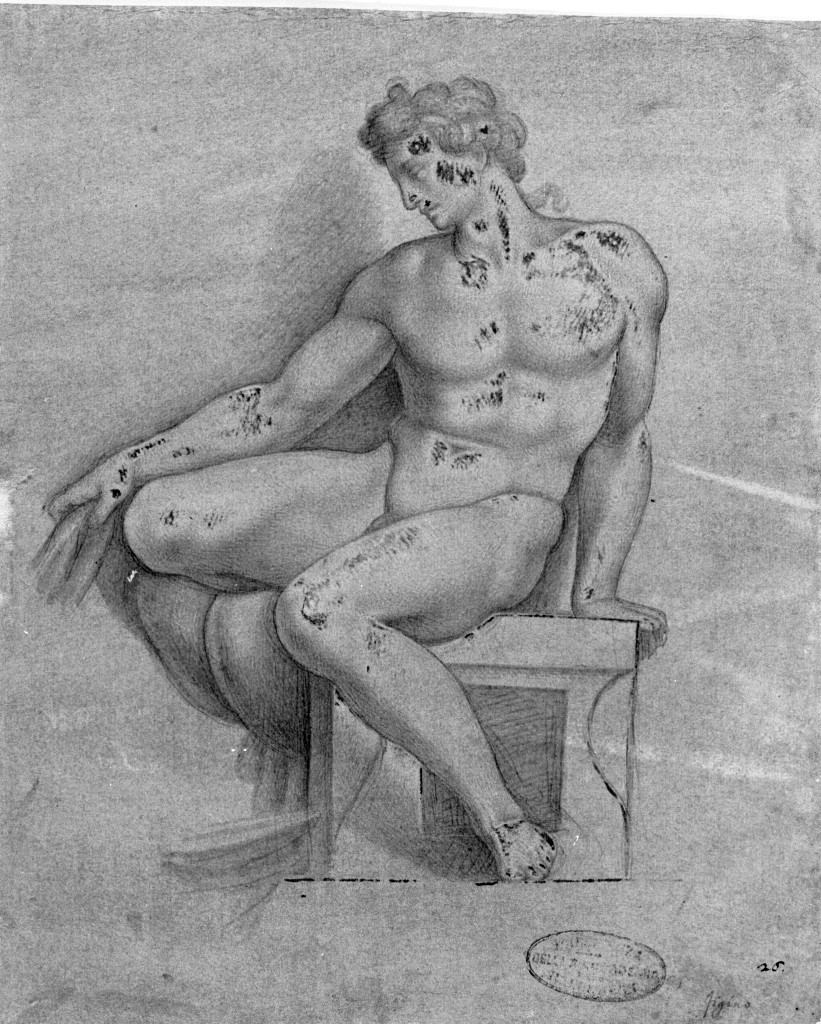 giovane nudo (disegno, opera isolata) - ambito lombardo (seconda metà sec. XVII)