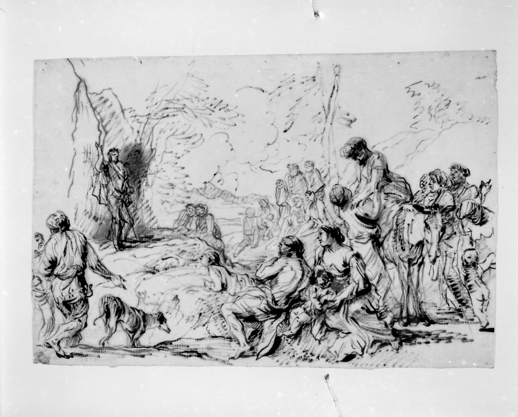 San Giovanni Battista predica nel deserto (disegno, opera isolata) di Castiglione Giovanni Benedetto detto Grechetto (attribuito) (secondo quarto sec. XVII)