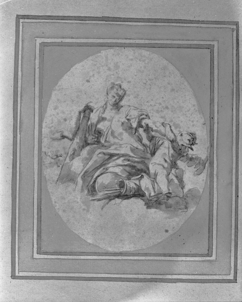 Onfale e Cupido (disegno) di Pittoni Giovanni Battista (secc. XVII/ XVIII)