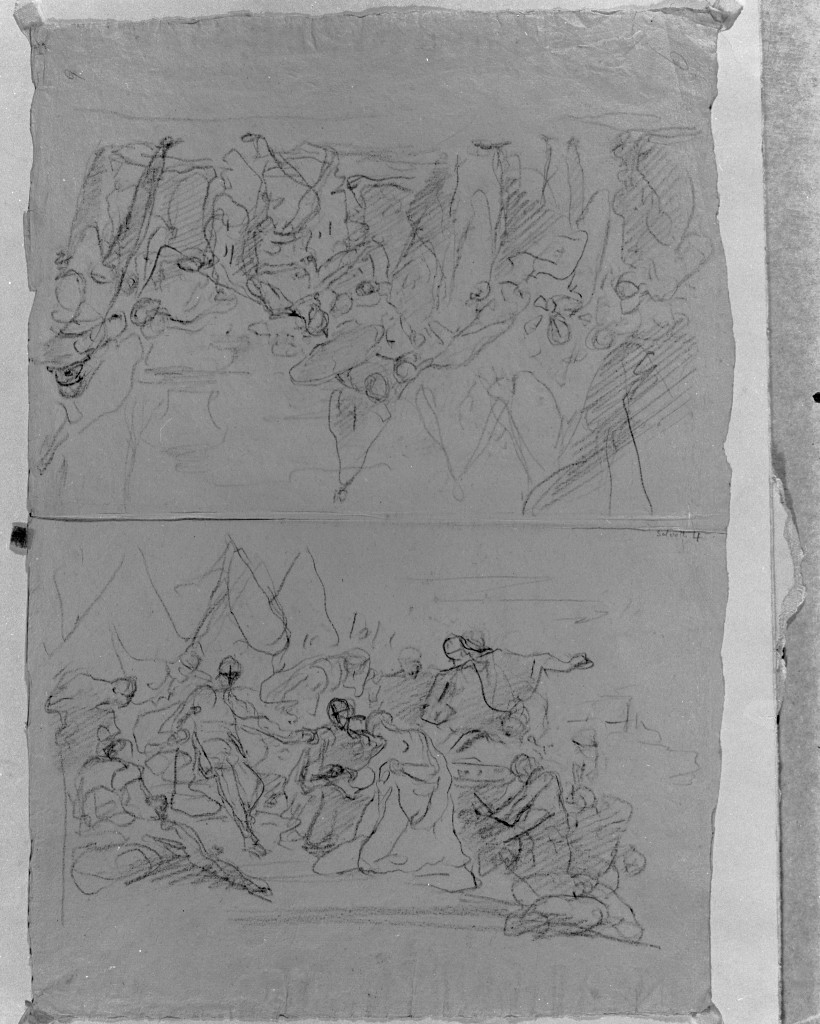 Personaggi e scene da cicli letterari (disegno, elemento d'insieme) di Pittoni Giovanni Battista (secc. XVII/ XVIII)